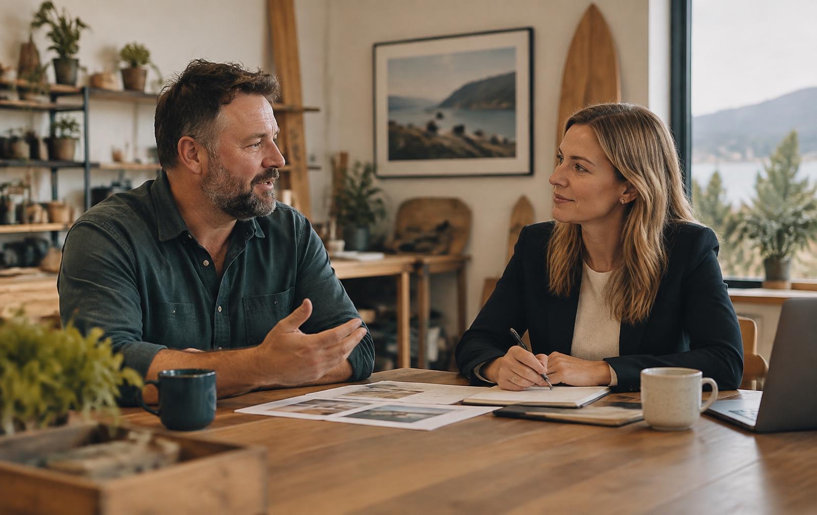 A business owner having a quiet advisory conversation